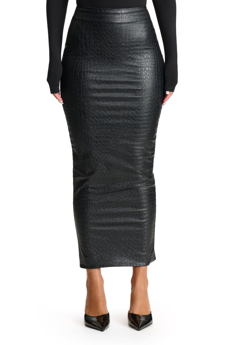Naked Wardrobe Croc Embossed Faux Leather Midi Skirt, Main, color,
