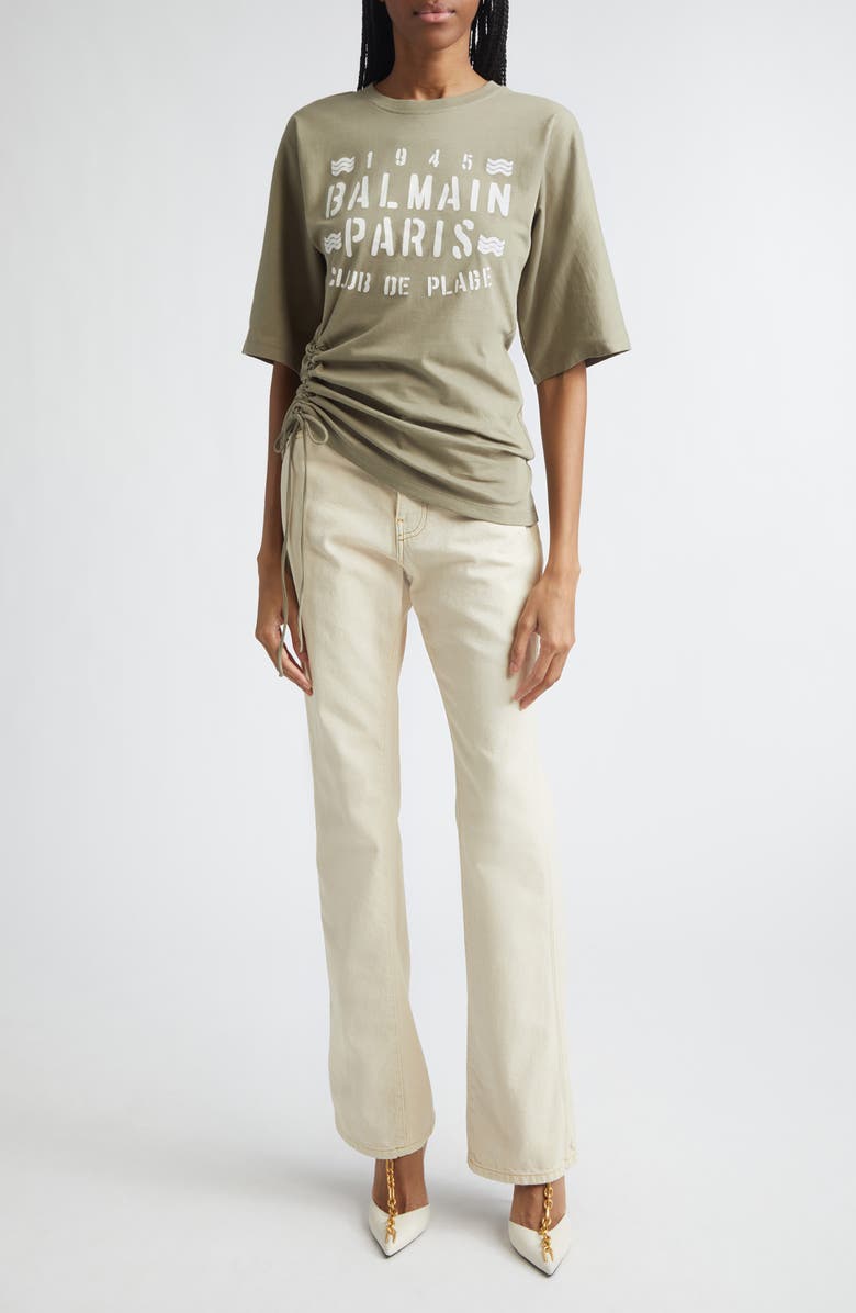 Balmain Club 45 Ruched Graphic T-Shirt, Alternate, color, Uja Pale Green/ Multi