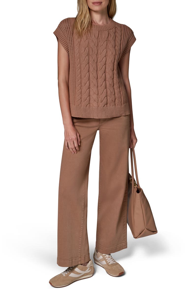 Boxy Cable Knit Sleeveless Sweater, Alternate, color, CAMEL HEATHER
