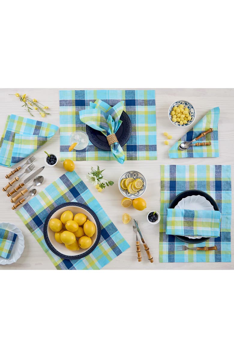Solino Home Linen Placemats - Summer Madras Plaid, 14" x 19" Inch, Alternate, color, Blue Plaid