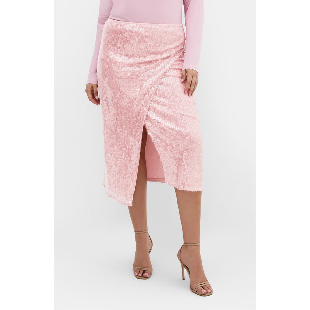 City Chic Sequin Midi Skirt In Pink