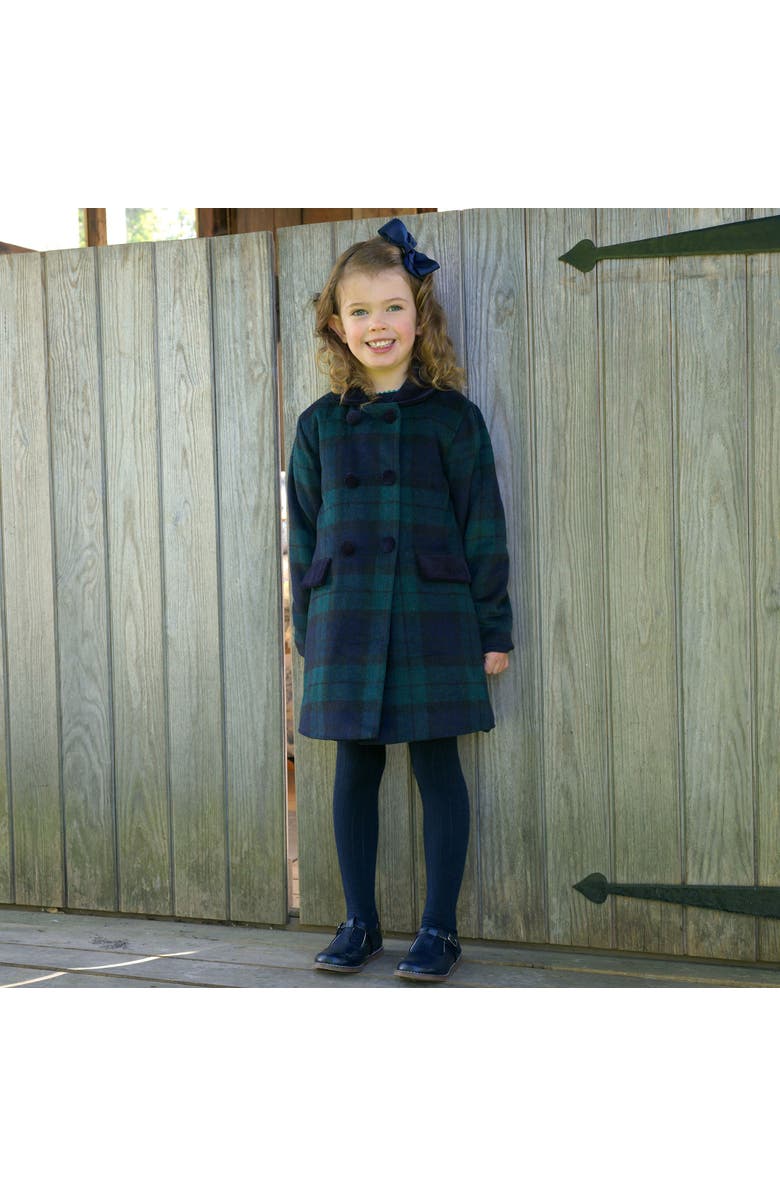 Rachel Riley Blackwatch Velvet Trim Coat, Alternate, color, Navy