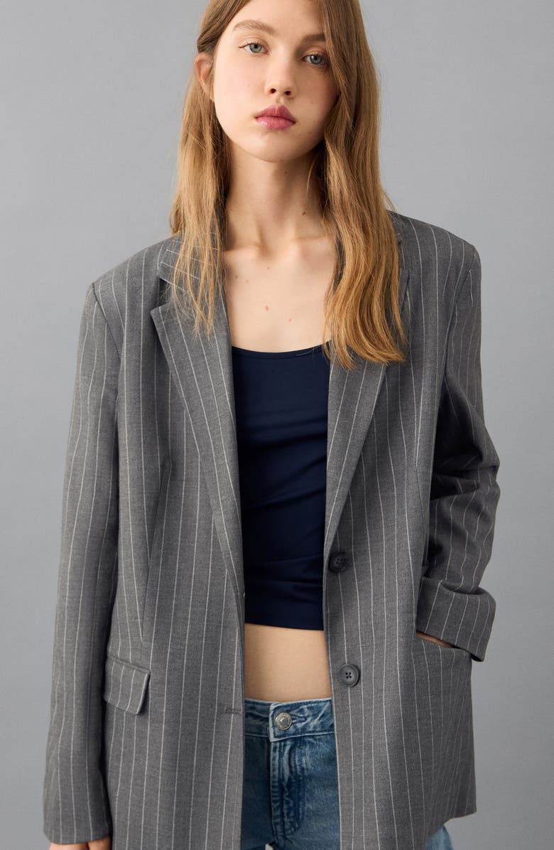 MANGO TEEN Stripe Suit Blazer, Alternate, color, Grey