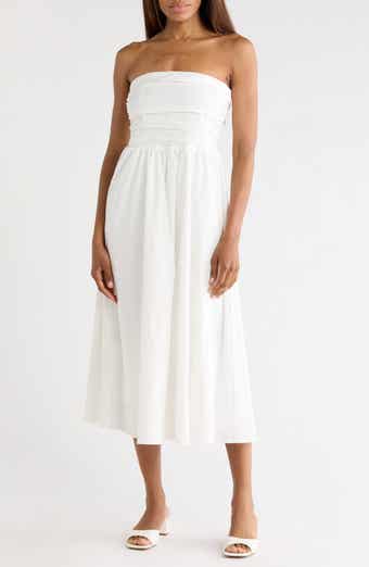 Ruched Strapless Midi Dress