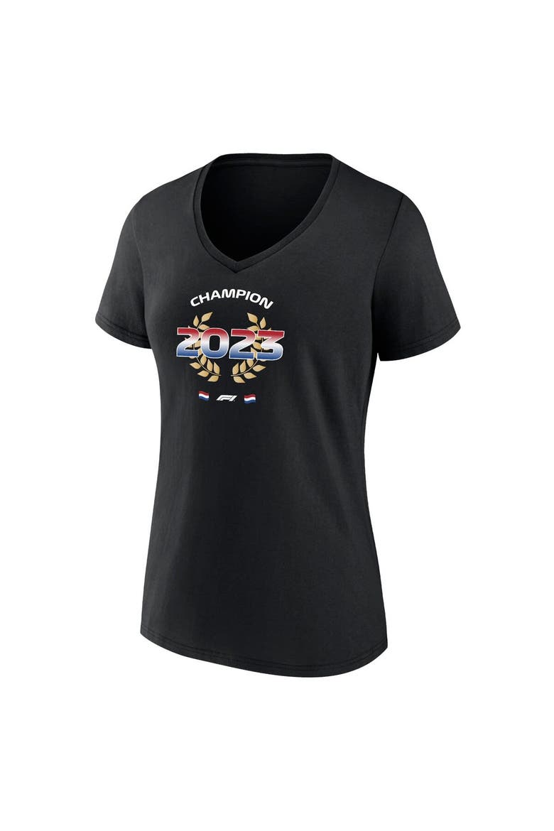 Women's Fanatics Branded Max Verstappen Black 2023 F1 World Drivers' Champion Flag V-Neck T-Shirt, Alternate, color, Black