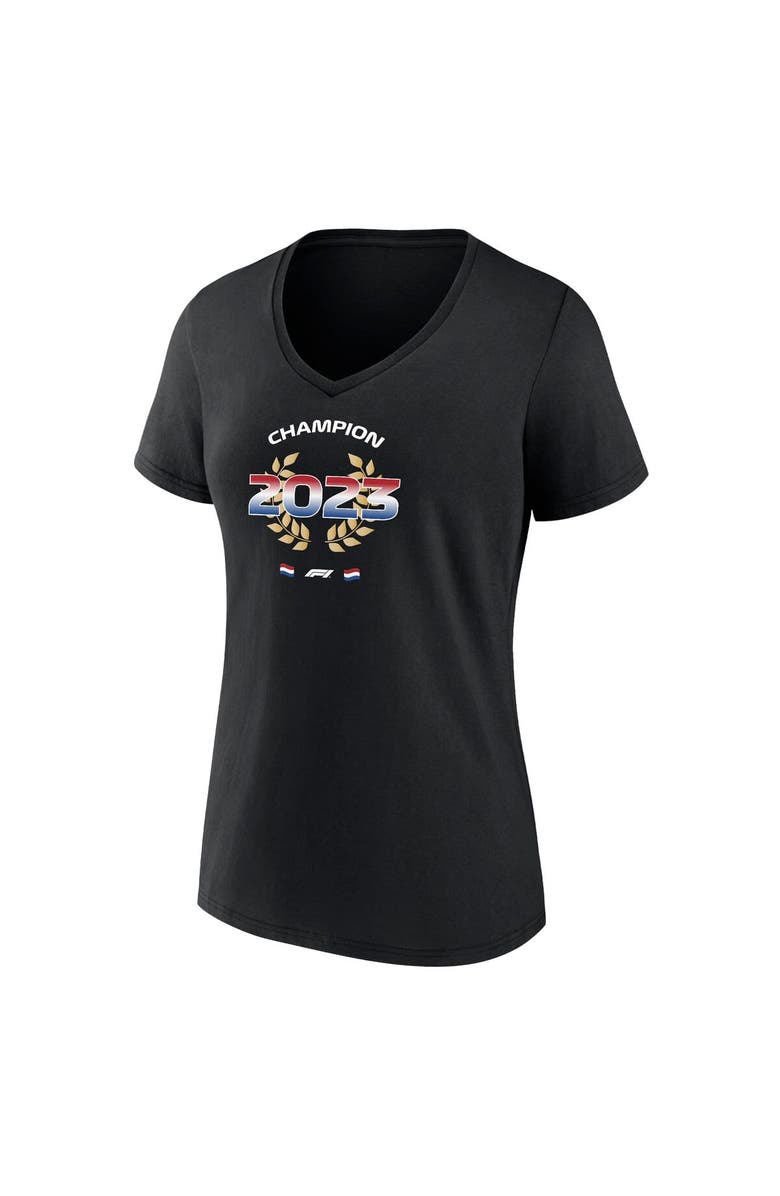 FANATICS Women's Fanatics Branded Max Verstappen Black 2023 F1 World Drivers' Champion Flag V-Neck T-Shirt, Alternate, color,