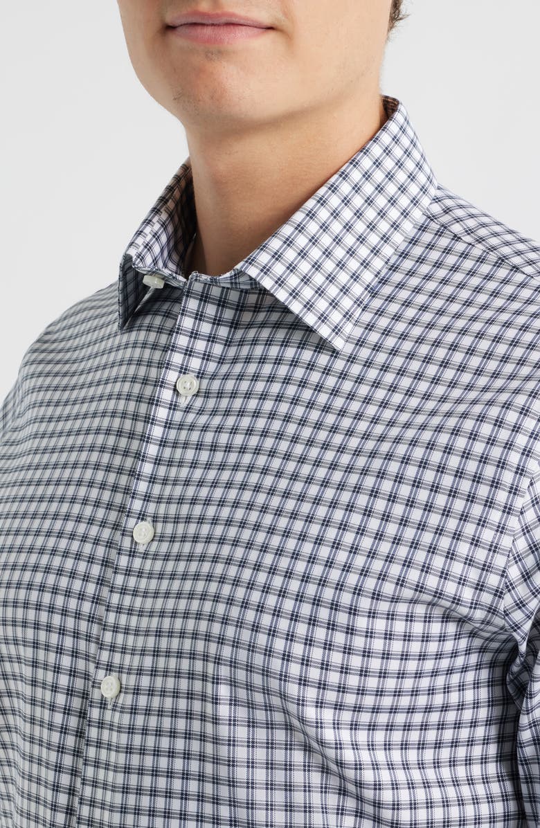 Nordstrom Trim Fit Check Premium Performance Twill Dress Shirt, Alternate, color, Navy Alamos Plaid
