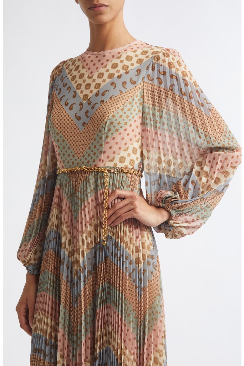 Sunray Chevron Print Long Sleeve Pleated Dress, Alternate, color, CHEVRON PASTEL