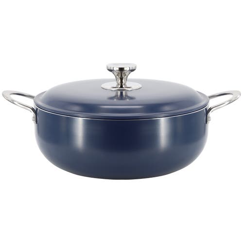 Oster Cartagena 7.4 Quart Nonstick Aluminum Caldero With Lid In Dark Blue In Blue