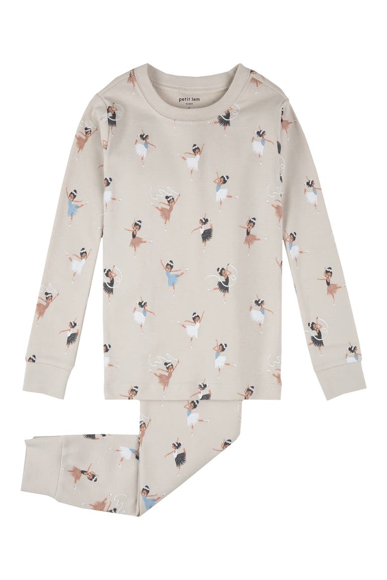 Kids' Ballerina Print Two-Piece Organic Cotton Pajamas, Main, color, BEIGE