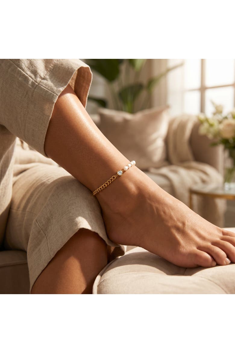 Eden 5mm Freshwater Pearl Anklet 18k Gold Plated 9" with 1.5" Extender, Alternate, color, 18k Yellow gold