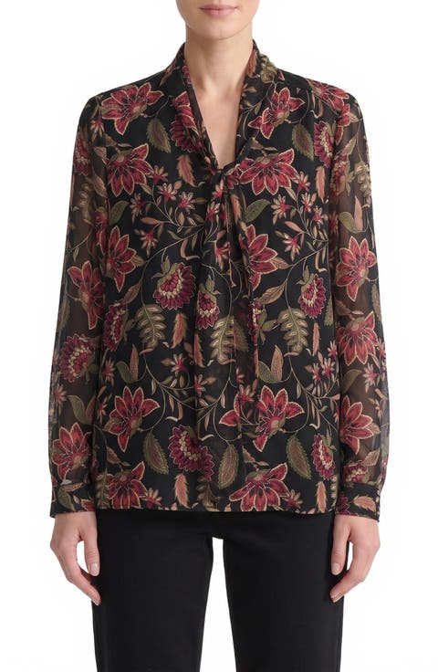 Neck Tie Long Sleeved Top