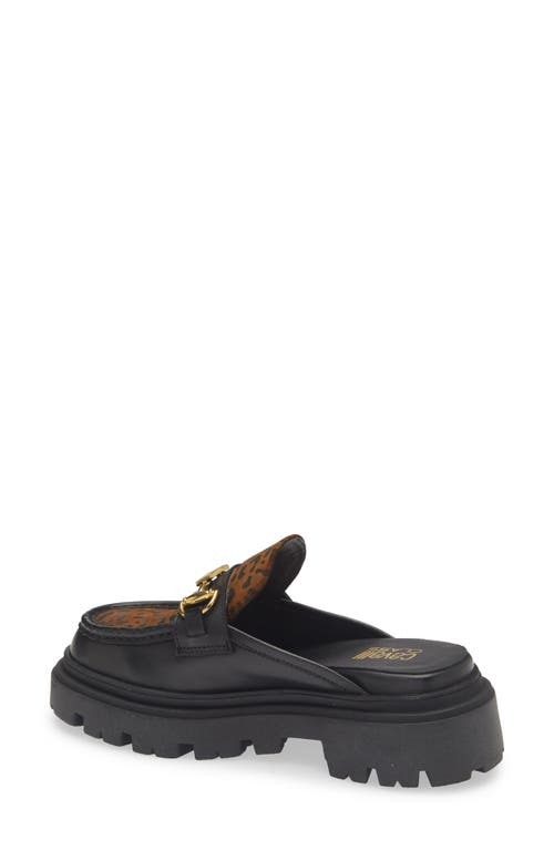Roberto Cavalli Leopard Platform Lug Mule In Black