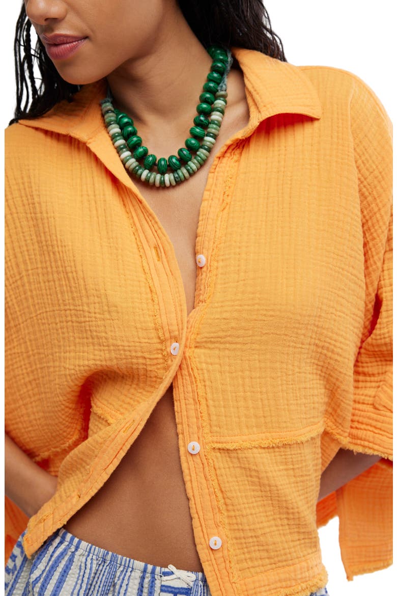 Happy Days Oversized Cotton Gauze Button-Up Top, Alternate, color, ICELAND POPPY
