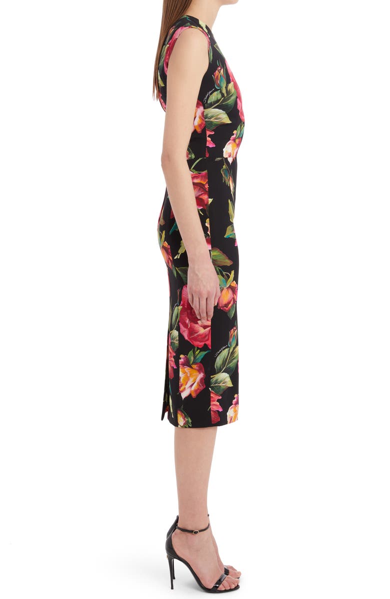Dolce&Gabbana Rose Print Stretch Silk Sheath Dress, Alternate, color,