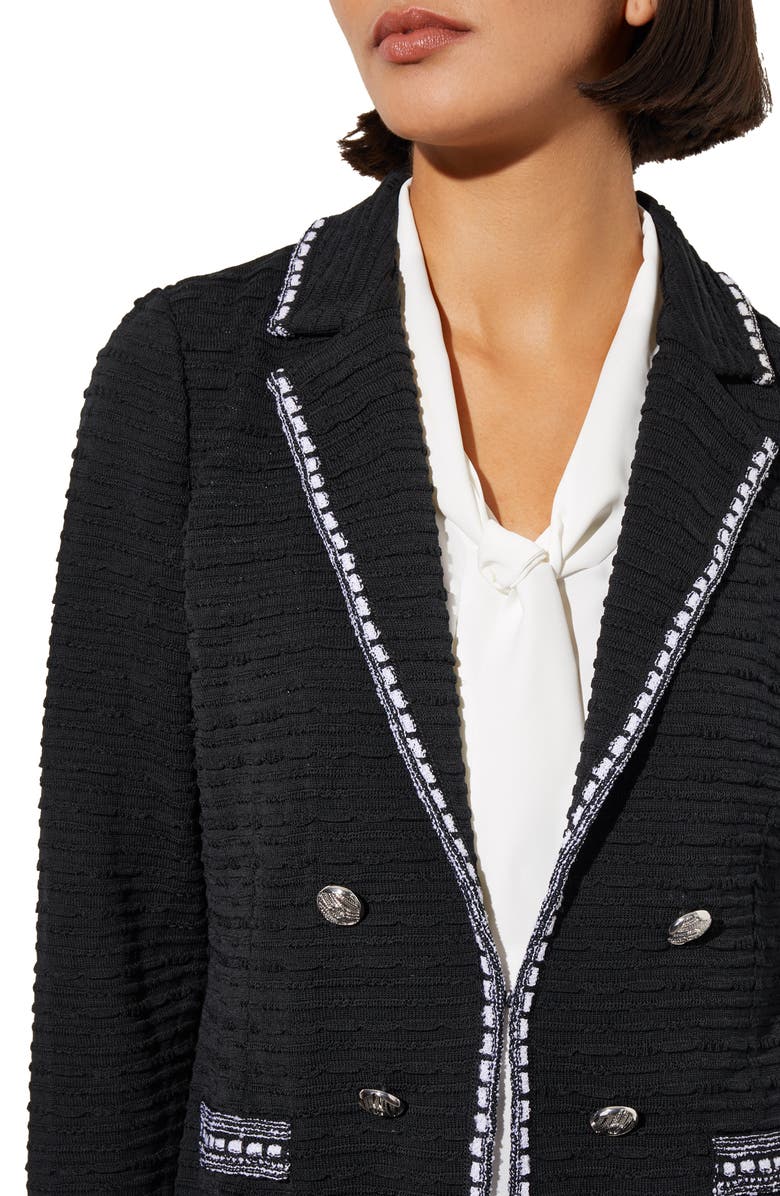 Ming Wang Contrast Trim Textured Knit Blazer, Alternate, color, 