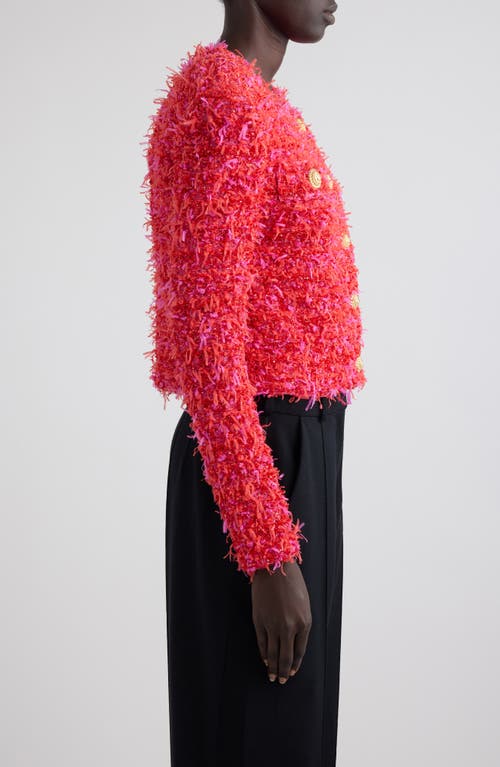 Balmain Crop Sequin Tweed Jacket In Mcw Red/pink