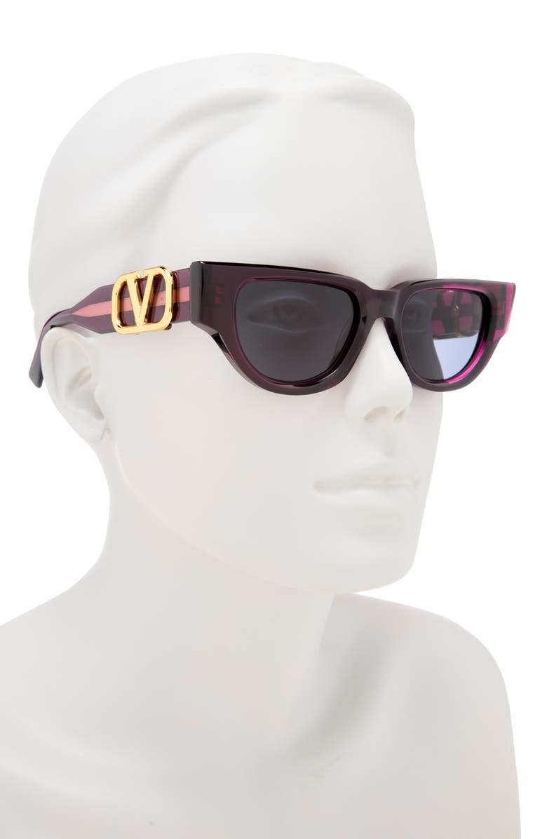 Valentino 51mm Gradient Polarized Cat Eye Sunglasses, Alternate, color, Purple Purple Grey