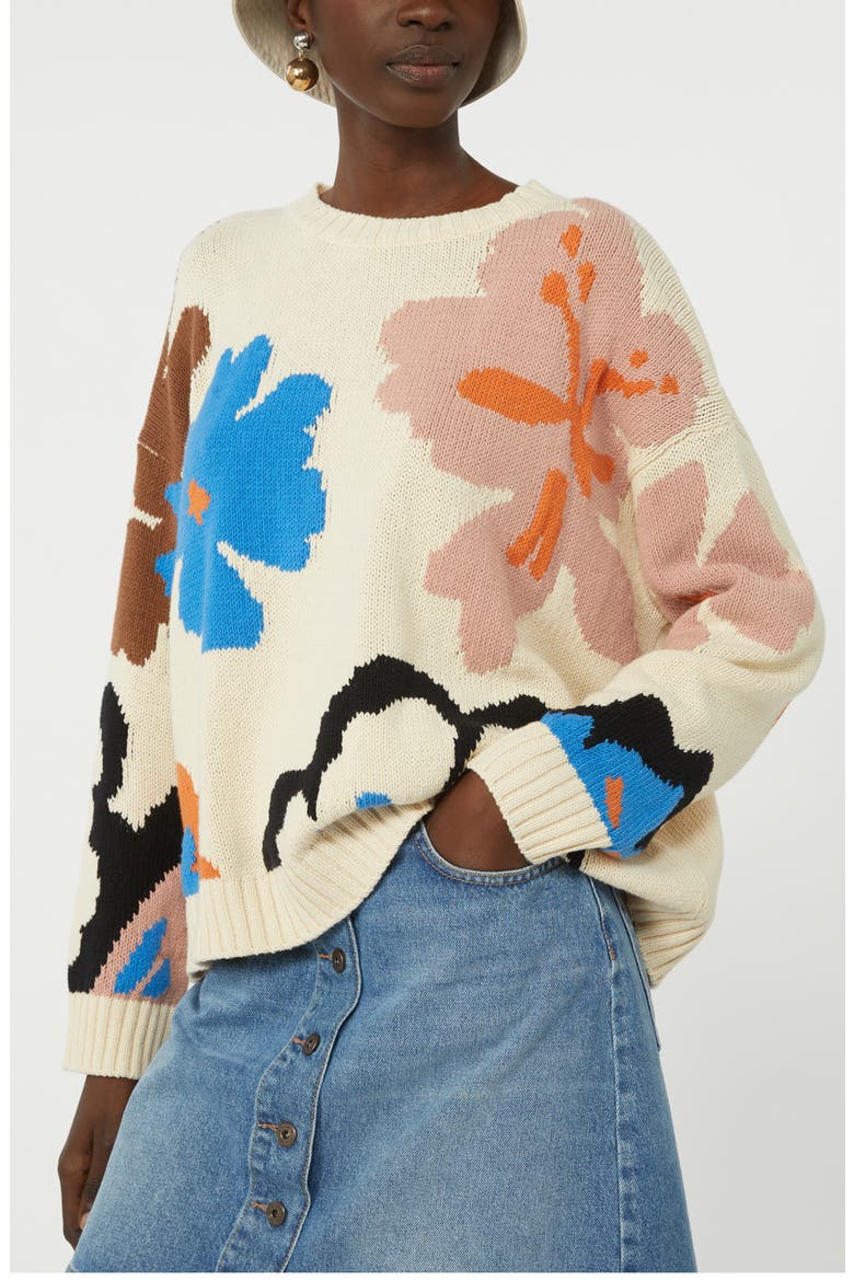 Celebre Floral Oversize Sweater, Alternate, color, IVORY MULTI