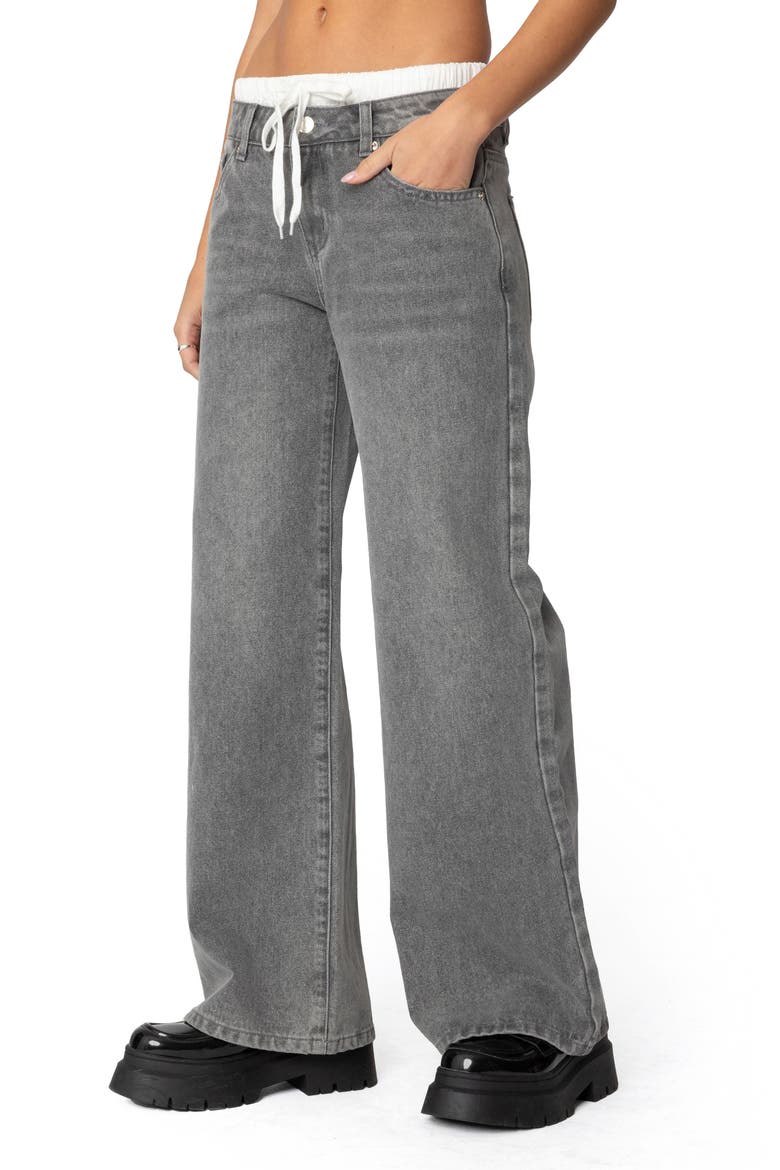Drawstring Boxer Detail Wide Leg Jeans, Alternate, color, GRAY-WASHED