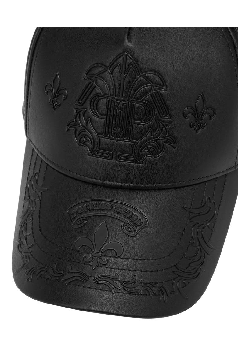 Baseball Cap Gothic Plein Faux Leather Unisex, Alternate, color, black