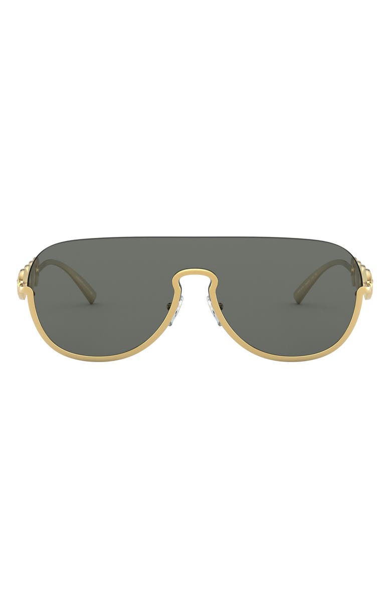 Versace 138mm Pilot Shield Sunglasses, Main, color, Gold