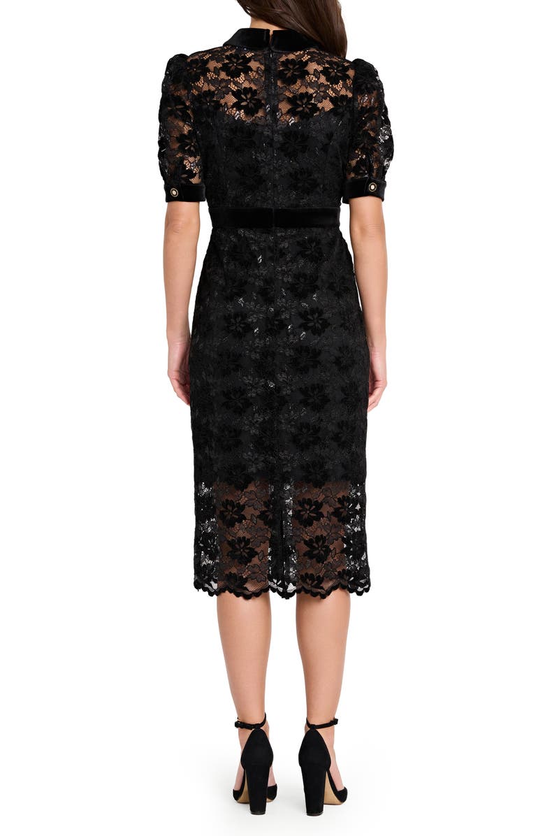 Tahari ASL Metallic Lace & Velvet Shirtdress, Alternate, color, Black