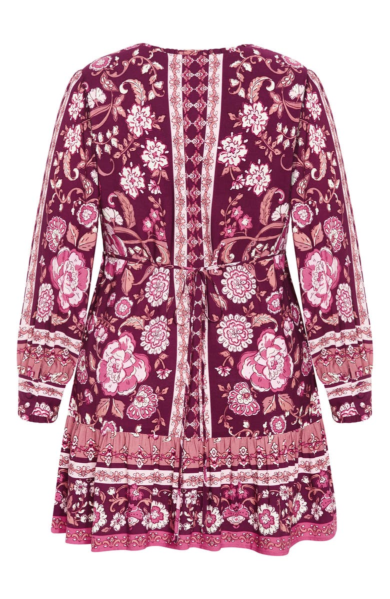 City Chic Fiona Long Sleeve Minidress, Alternate, color, Purple Print