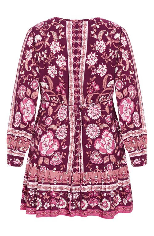 City Chic Fiona Long Sleeve Minidress In Purple