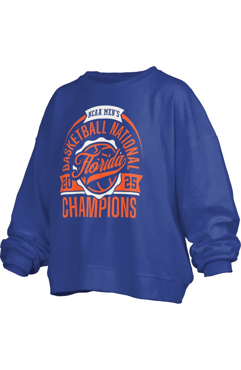 PRESSBOX Women's Pressbox Royal Florida Gators 2025 NCAA Men's Basketball National Champions Barkley Janice Oversized Fleece Pullover Sweatshirt, Alternate, color, 
