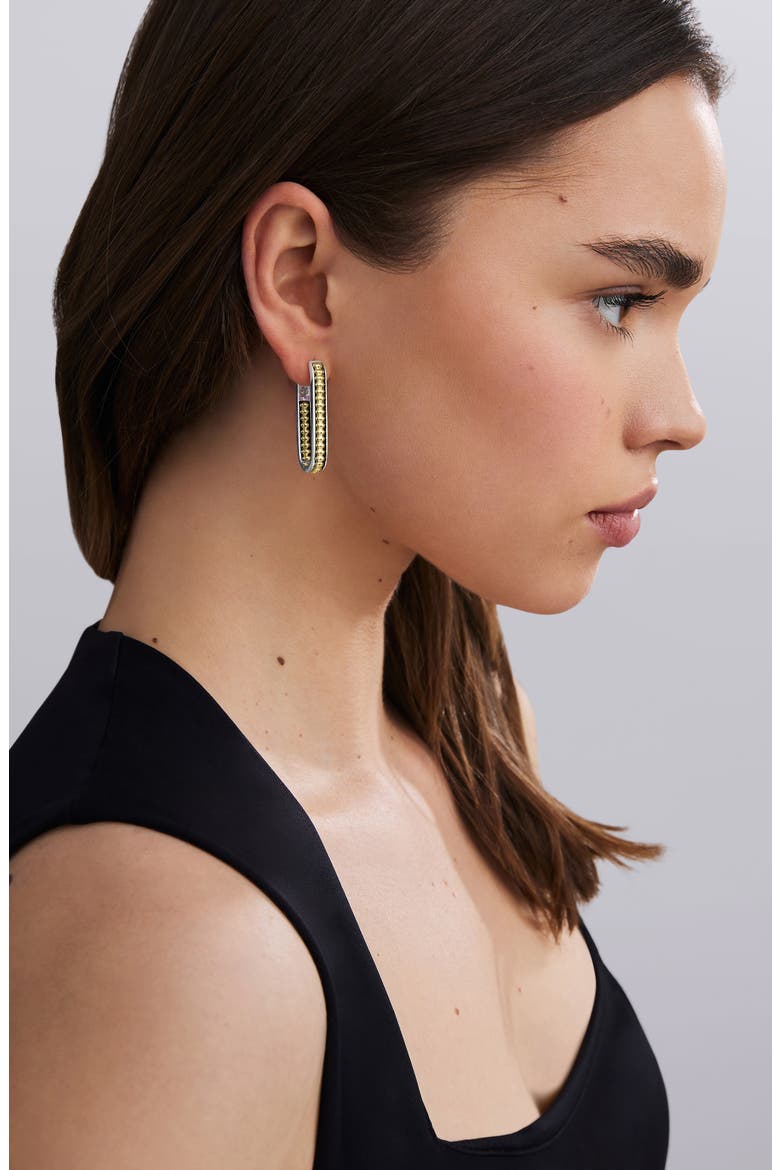 Large Two-Tone Linear Hoop Earrings, Alternate, color, TWO TONE