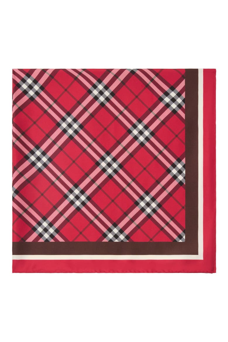 Medium Check EKD Stamp Square Silk Twill Scarf, Alternate, color, POST RED
