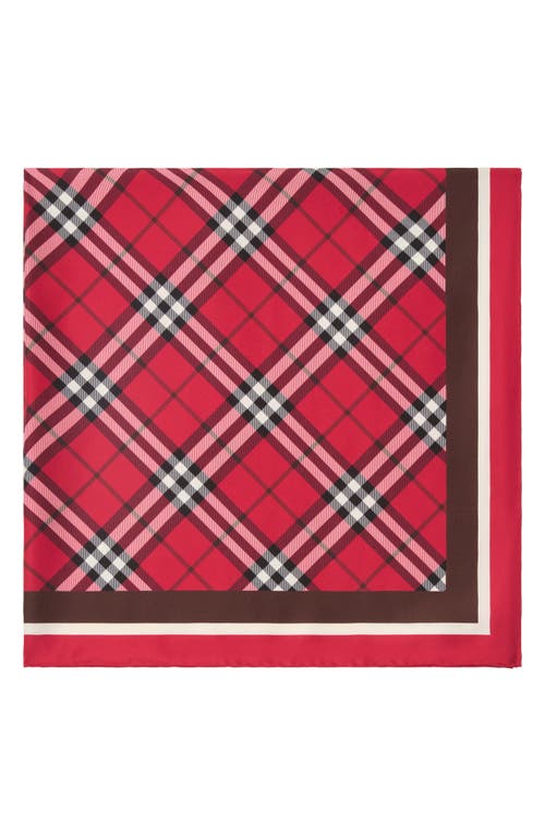 Burberry Medium Check Ekd Stamp Square Silk Twill Scarf In Red