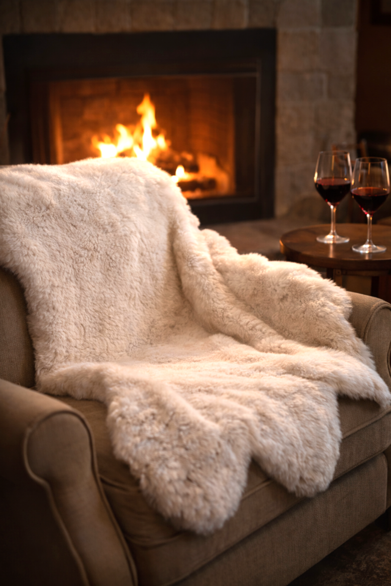 Saratoga Sheepskin Faux Fur Throw, Alternate, color, ivory