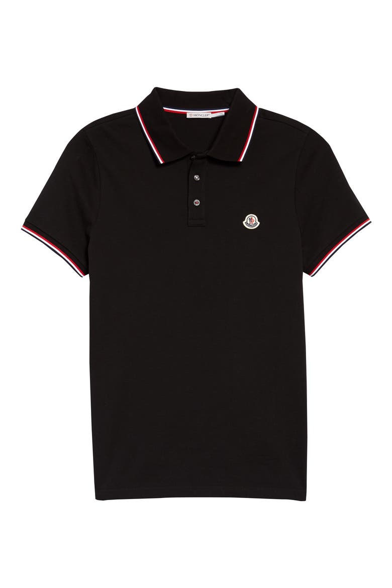 Black Short Sleeve Piqué Polo, Main, color, BLACK