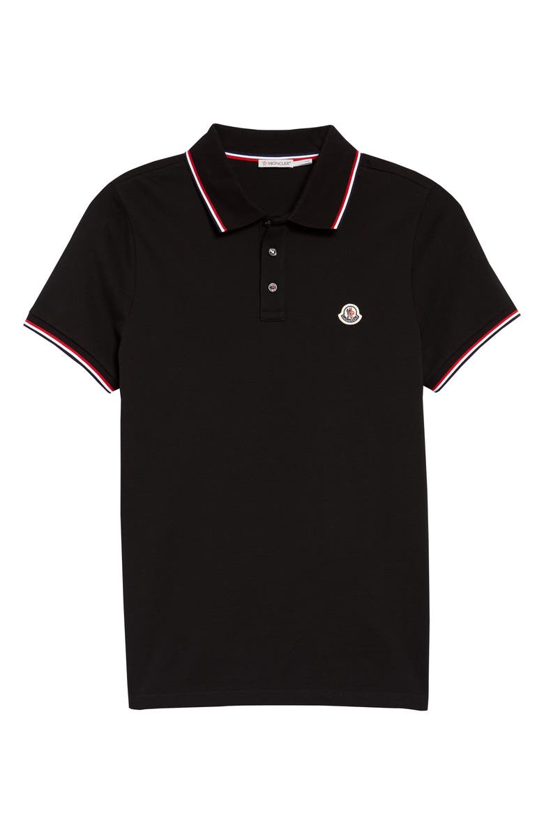 Moncler Black Short Sleeve Piqué Polo, Main, color,