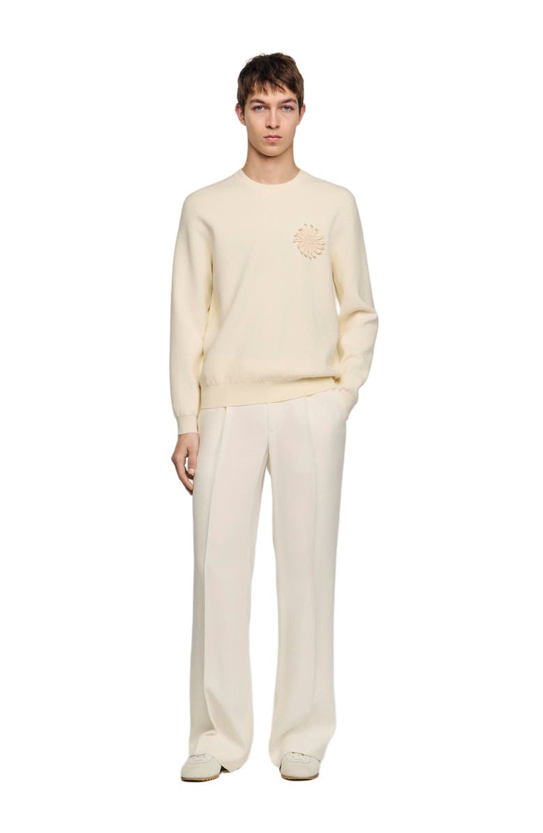 SANDRO Crochet flower knit sweatshirt, Alternate, color, Ecru