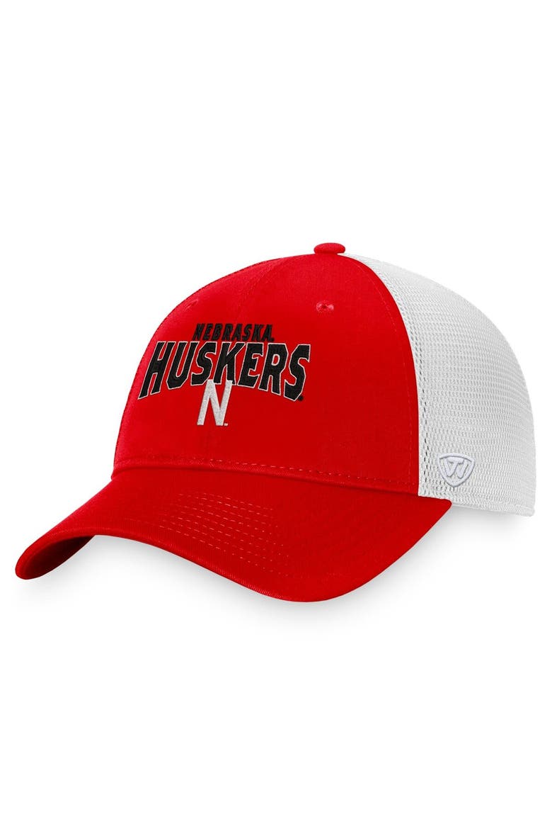 Men's Top of the World Scarlet/White Nebraska Huskers Breakout Trucker Snapback Hat, Main, color, Scarlet