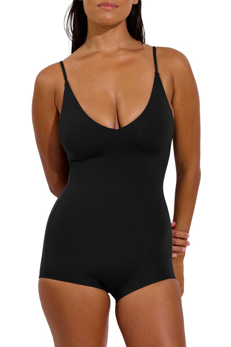 Sunday Suit Shortie One-Piece Swimsuit, Main, color, JET BLACK
