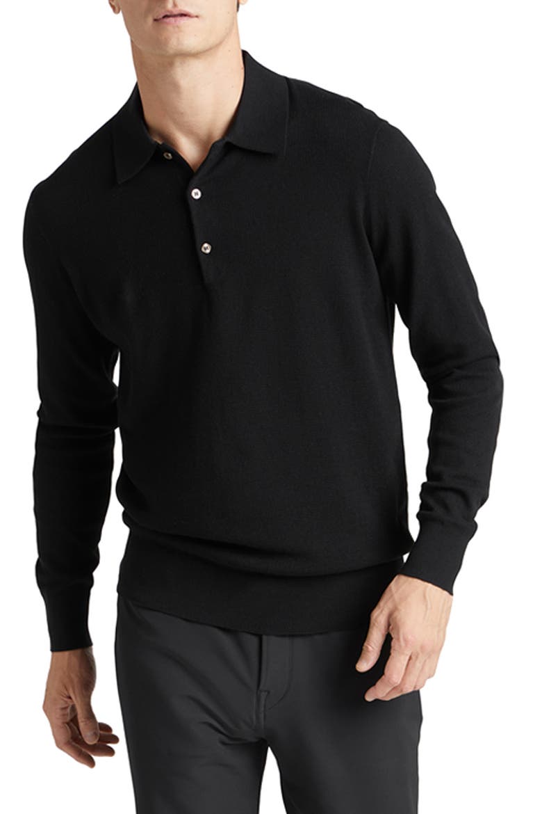 Mini Waffle Long Sleeve Polo, Main, color, BLACK