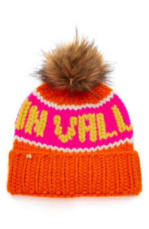 Sun Valley Faux Fur Pompom Merino Wool Beanie