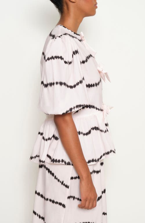The Lulo Project Orquid Tie Front Stretch Cotton Top In Beige Waves