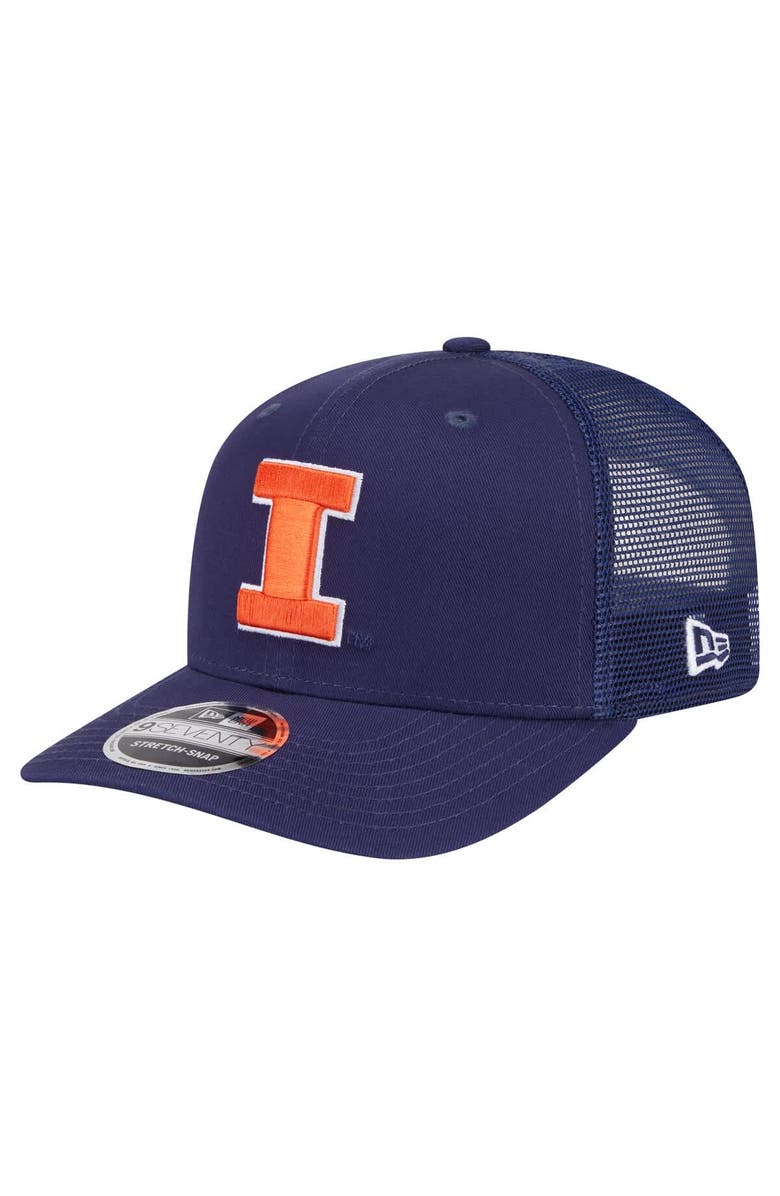 New Era Men's New Era Navy Illinois Fighting Illini Primary 9SEVENTY Trucker Stretch-Snap Hat, Main, color, 