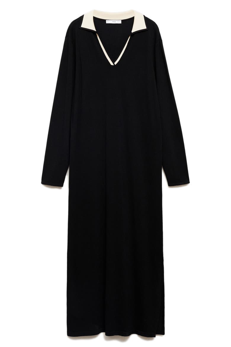 Contrast Collar Long Sleeve Knit Dress, Alternate, color, BLACK