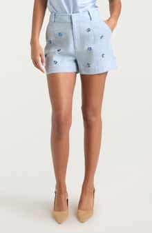 Cinq à Sept Tora Floral Appliqué Linen & Cotton Shorts