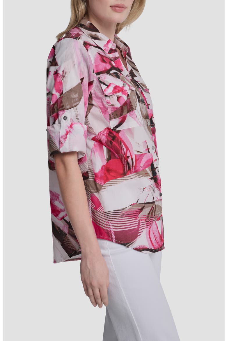Printed Roll-Tab Cuff Cotton Button-Up Shirt, Alternate, color, SPRING WISPS
