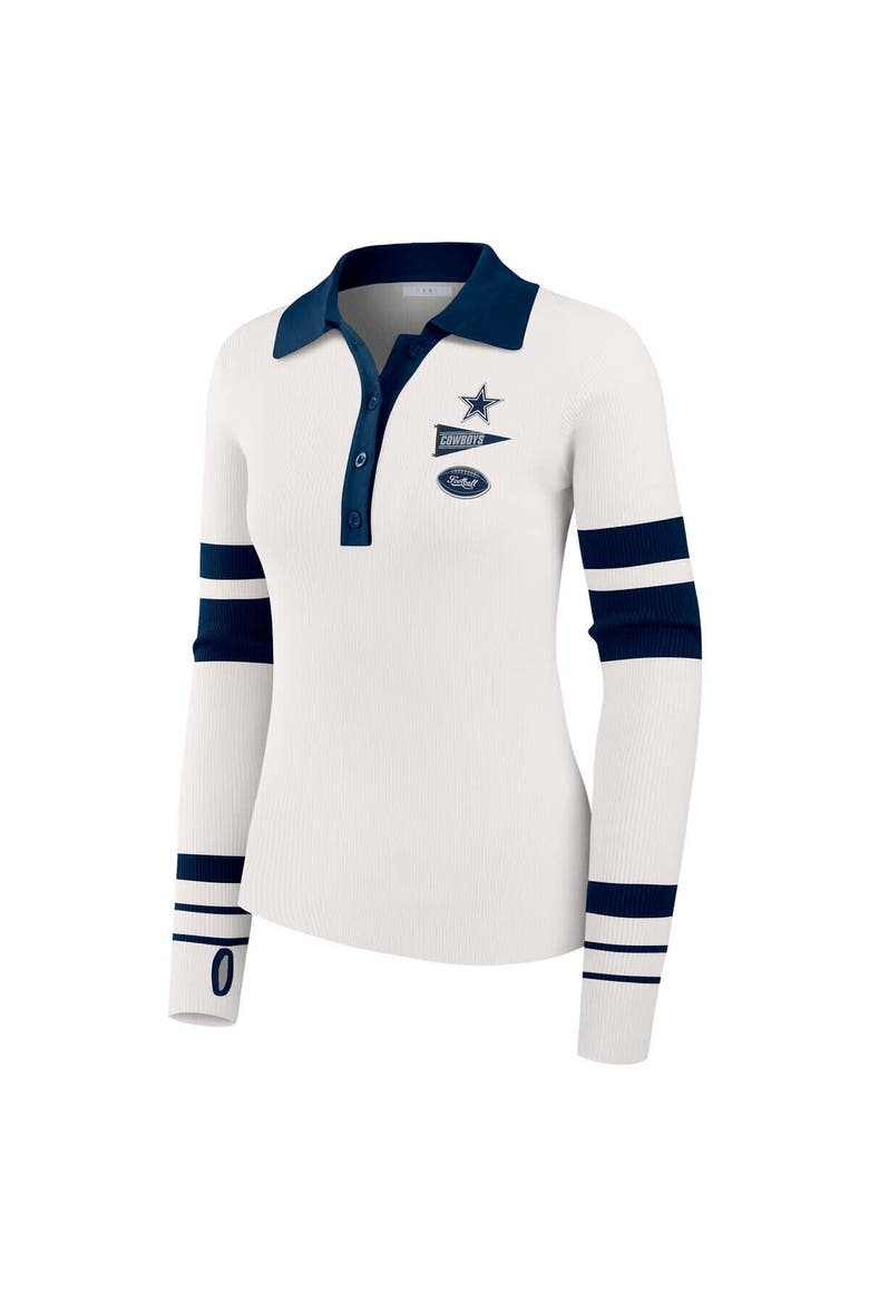 Women's WEAR by Erin Andrews White Dallas Cowboys Ribbed Henley Polo Sweater, Alternate, color, White