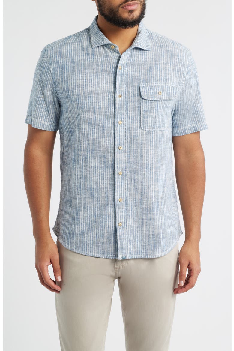 Ennis Hangin' Out Stripe Short Sleeve Stretch Cotton Button-Up Shirt, Main, color, INDIGO