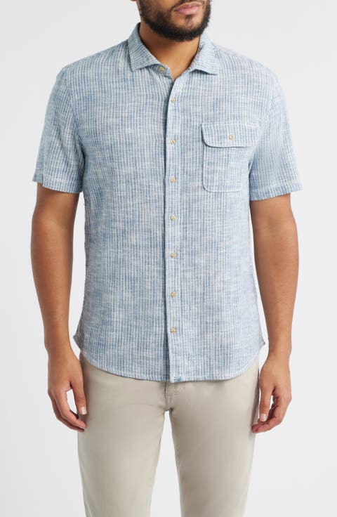 Ennis Hangin' Out Stripe Short Sleeve Stretch Cotton Button-Up Shirt