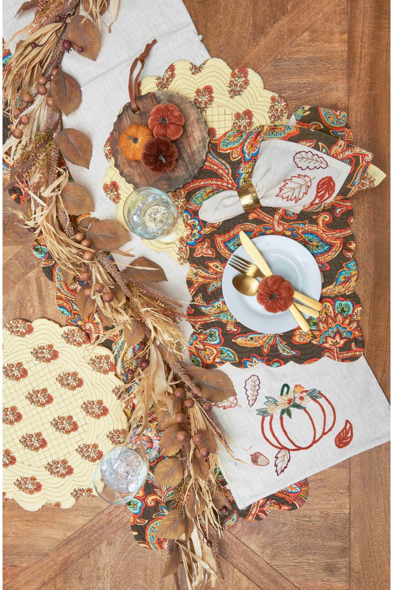 Dorothy Autumn Brown Cotton Table Runner 14" x 51" - Quilted Paisley, Alternate, color, Black